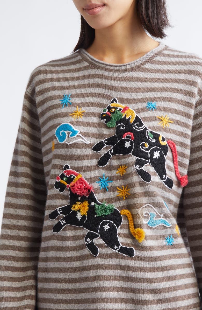 YanYan Horse Embroidered Roll Neck Lambswool Sweater, Alternate, color, Warm Grey