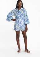 DIARRABLU Printed Cotton Poplin Adi Shorts Toile Blu