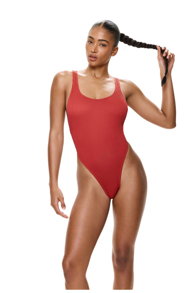 Tubular High Leg Ring Detail One Piece, Alternate, color, Paprika