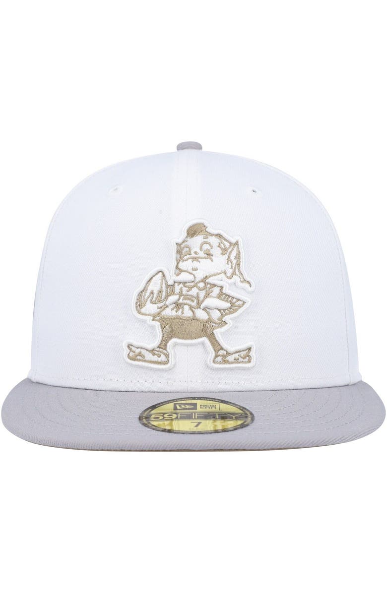 New Era Men's New Era White/Gray Cleveland Browns 75th Anniversary Gold Undervisor 59FIFTY Fitted Hat, Alternate, color,