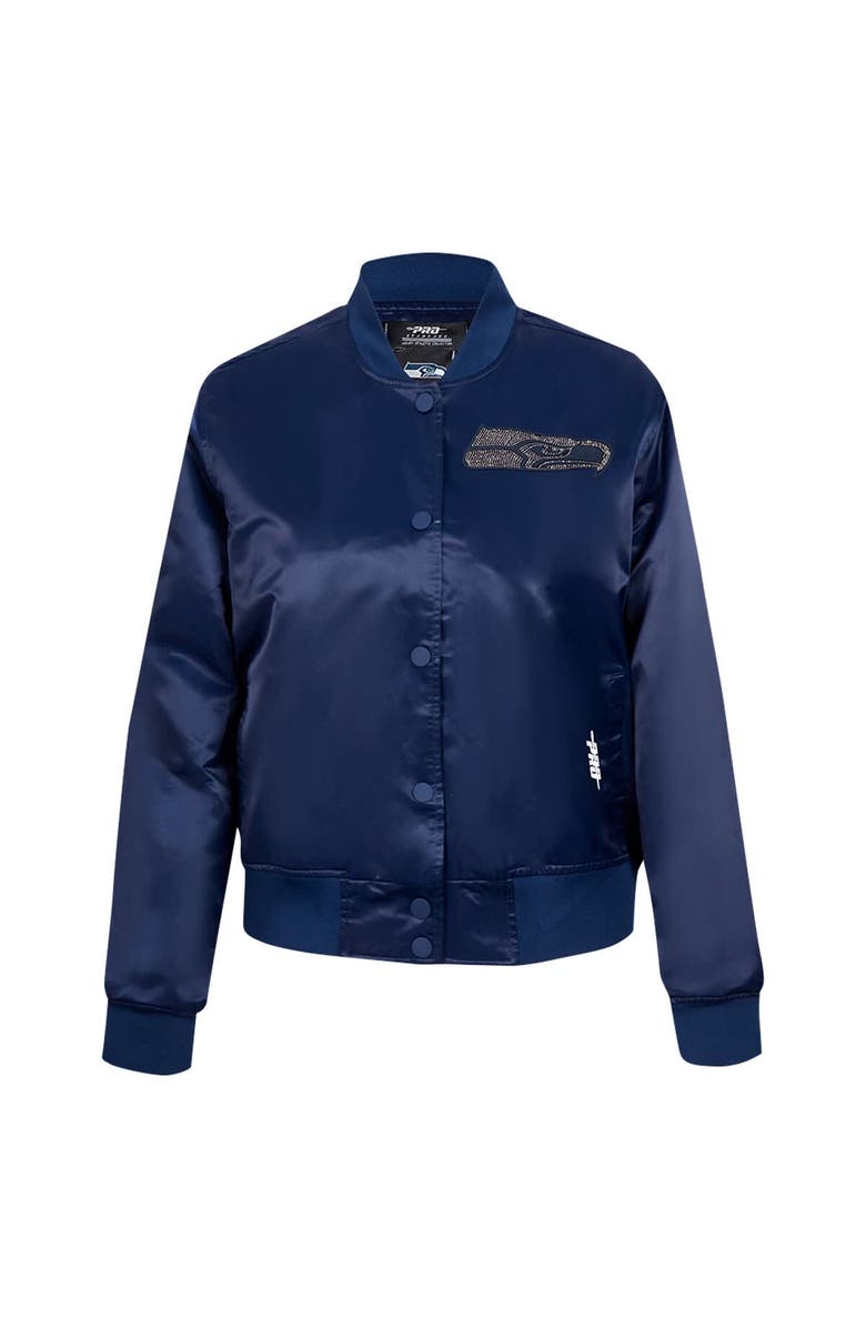 PRO STANDARD Women's Pro Standard College Navy Seattle Seahawks Jeweled Satin Full-Snap Jacket, Alternate, color, 