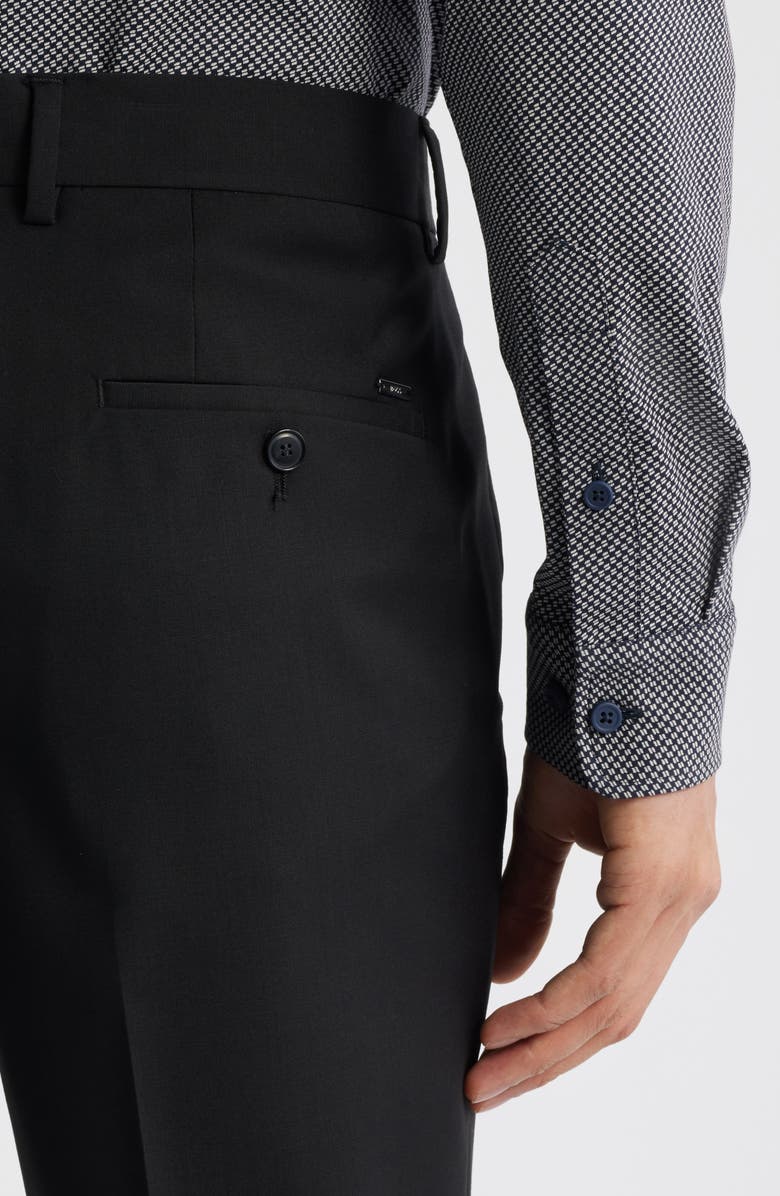 BOSS George Flat Front Wool Suit Pants, Alternate, color, Black