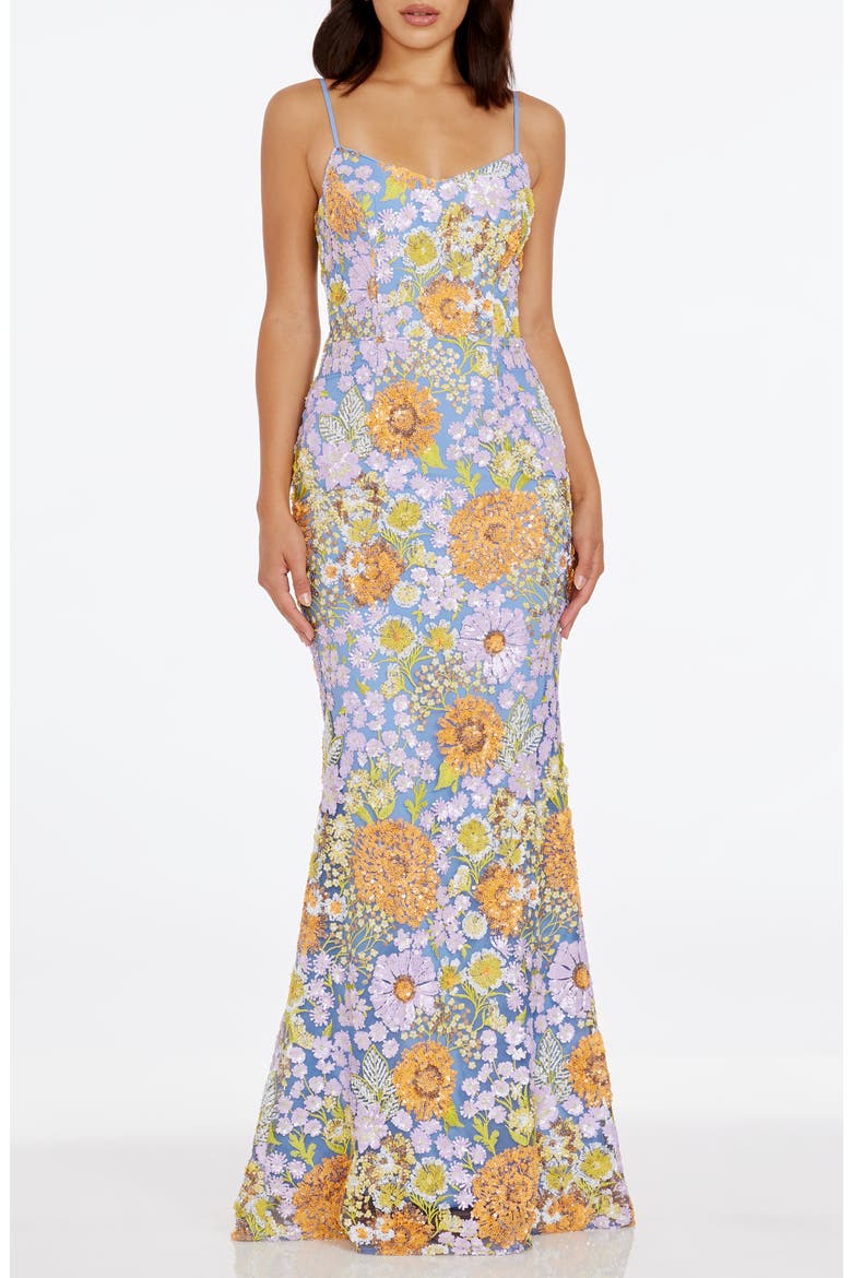 Giovanna Floral Sequin Mermaid Gown, Main, color, LAVENDER MULTI