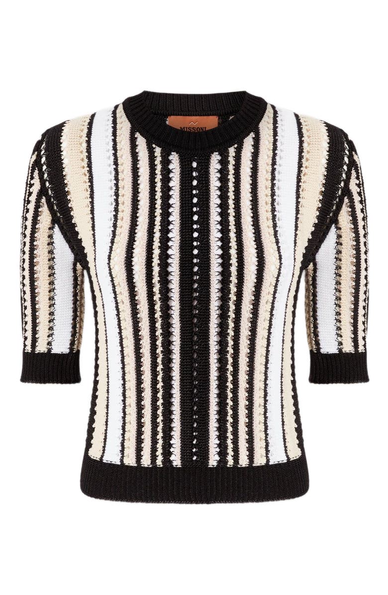 Missoni Striped Crochet Crewneck Sweater With Short Sleeves, Alternate, color, 