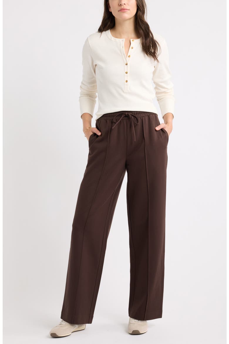Pintuck Pull On Ponte Wide Leg Pants, Alternate, color, BROWN COFFEE