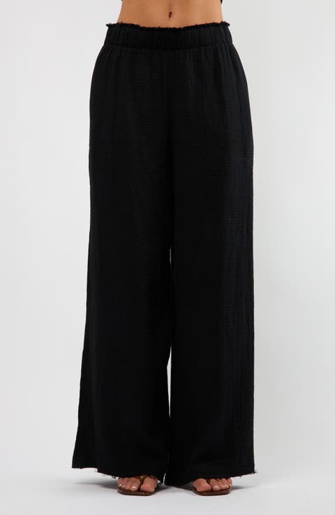 Crinkle Cotton Gauze Wide Leg Pants