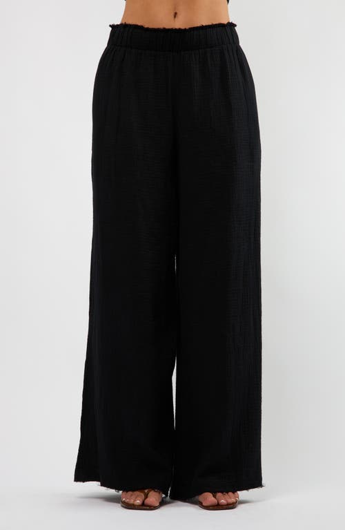 Viens Avec Moi Crinkle Cotton Gauze Wide Leg Pants in Black  product