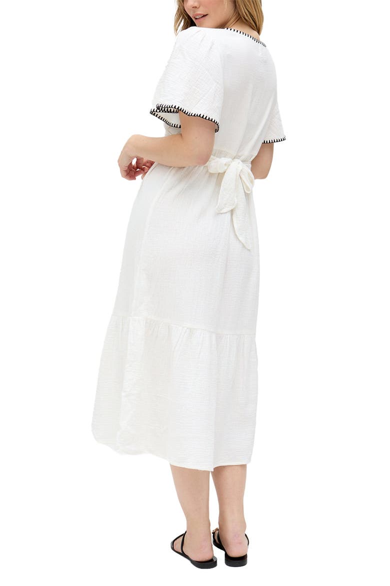 Delilah V-Neck Front Tie Midi Dress, Alternate, color, Ecru