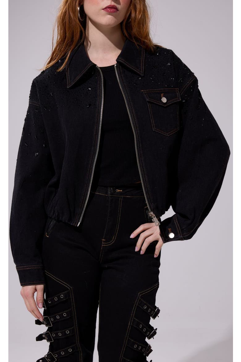 Safina Embellished Denim Jacket, Main, color, BLACK