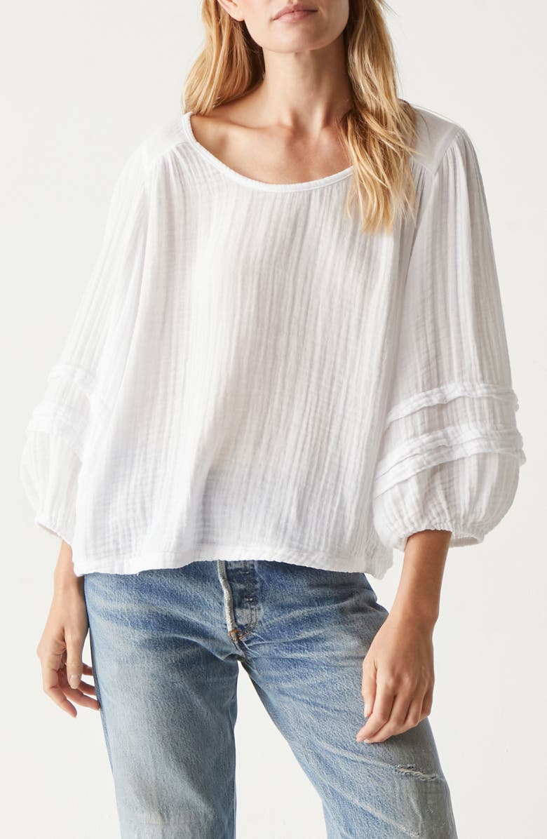 Michael Stars Pruitt Balloon Sleeve Gauze Top, Main, color, White