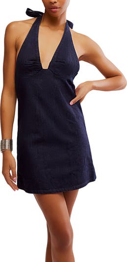 Trevi Denim Halter Minidress