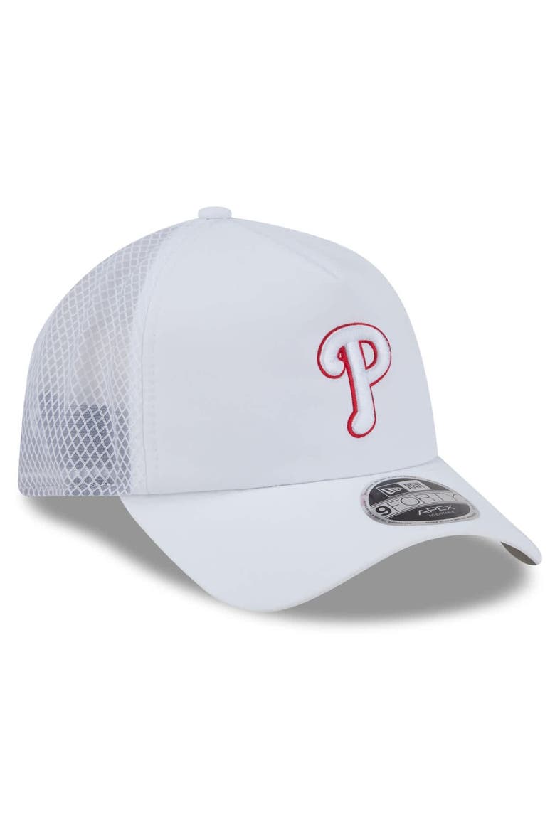Men's New Era White Philadelphia Phillies 2026 Batting Practice Apex 9FORTY Adjustable Trucker Hat, Alternate, color, White