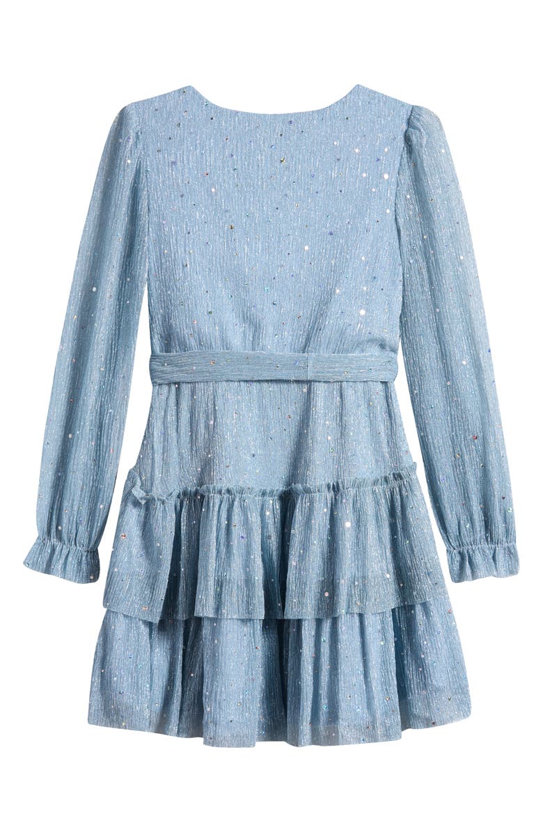 Zunie Kids' Metallic Long Sleeve Plissé Dress, Alternate, color, Icy Blue