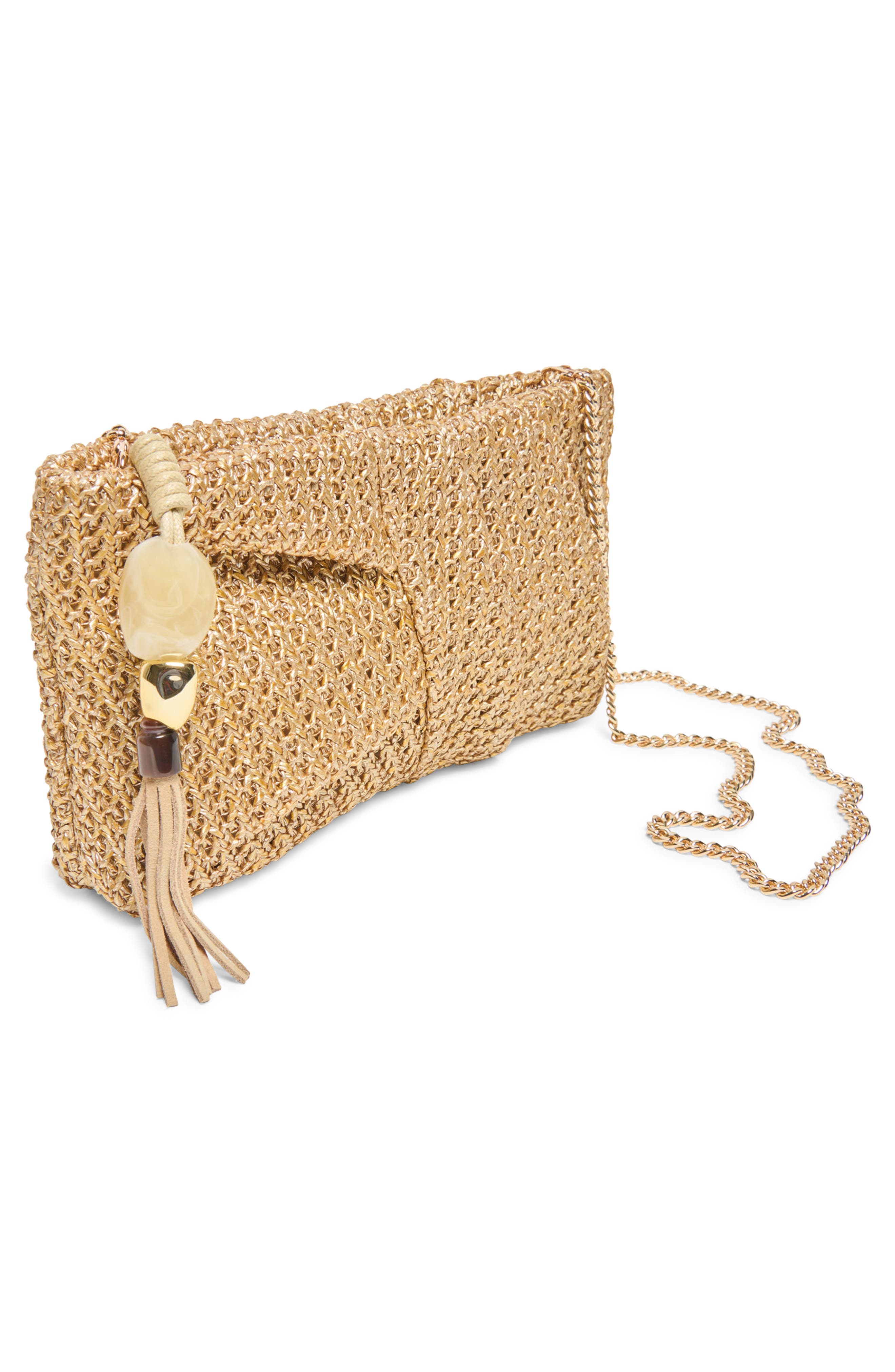 Dolce Vita Lorena Woven Raffia Clutch, Alternate, color, Gold