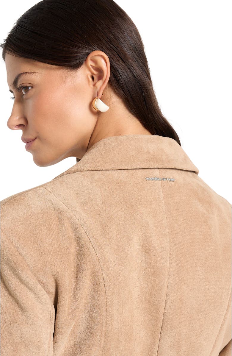 Manière De Voir Claire Suede Wide Shoulder Cinch Waist Blazer, Alternate, color, Beige