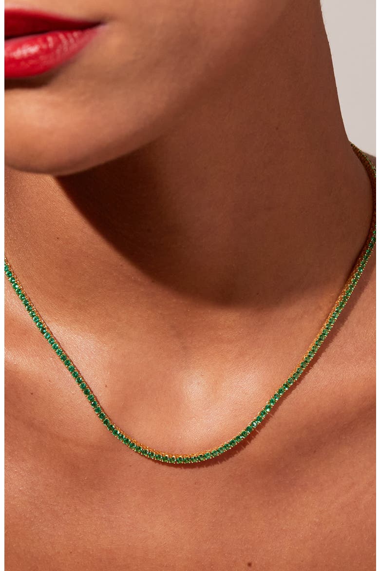 Lab Grown Green Emerald Tennis Necklace, Alternate, color, Green Emerald