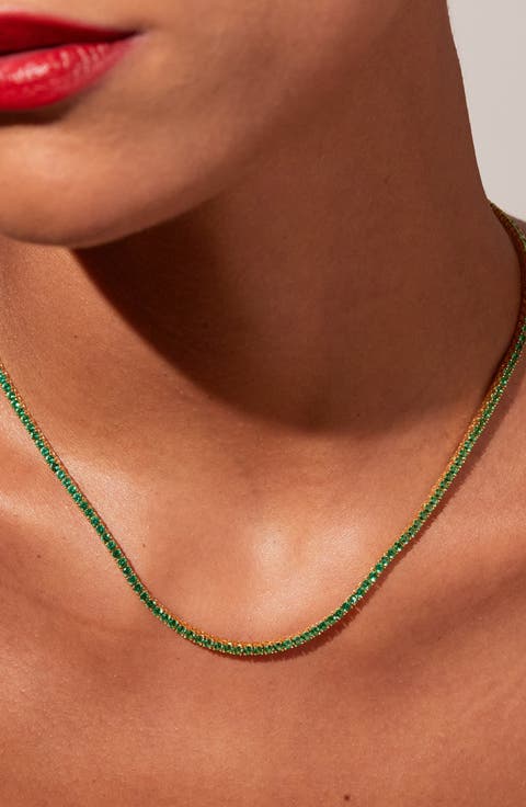 Lab Grown Green Emerald Tennis Necklace - 7ct