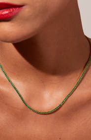 Aurate New York Lab Grown Green Emerald Tennis Necklace - 7ct