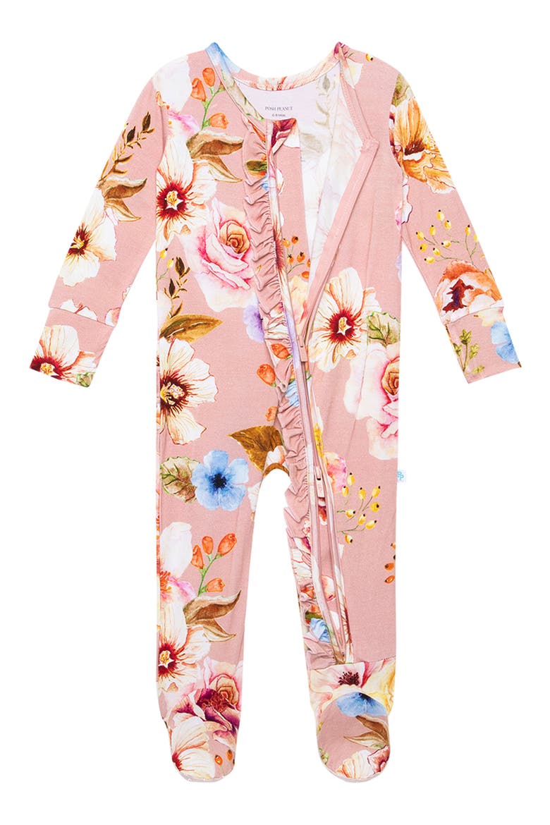 Miranda Zip Fitted Footie Pajamas (Nordstrom Exclusive), Alternate, color, OPEN PINK