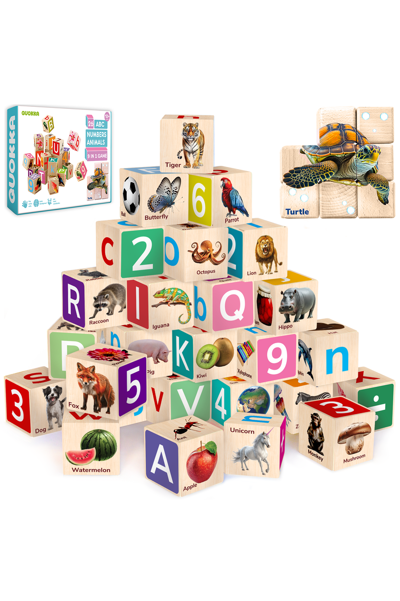Wooden Alphabet Blocks & Puzzle Board Set, Main, color, Realistic