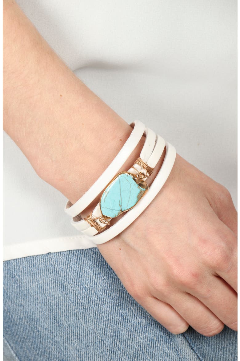Turquoise Stone Leather Wrap Bracelet, Alternate, color, IVORY