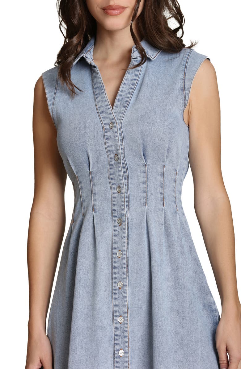 Avec Les Filles Pleated Denim Midi Dress, Alternate, color, White Blue Wash