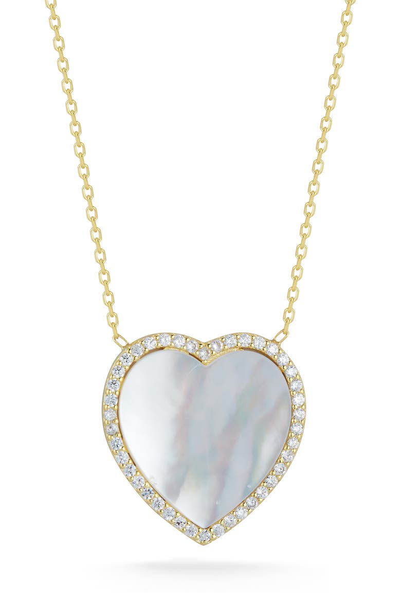 Sterling Silver, Mother of Pearl & CZ Heart Pendant Necklace, Main, color, GOLD