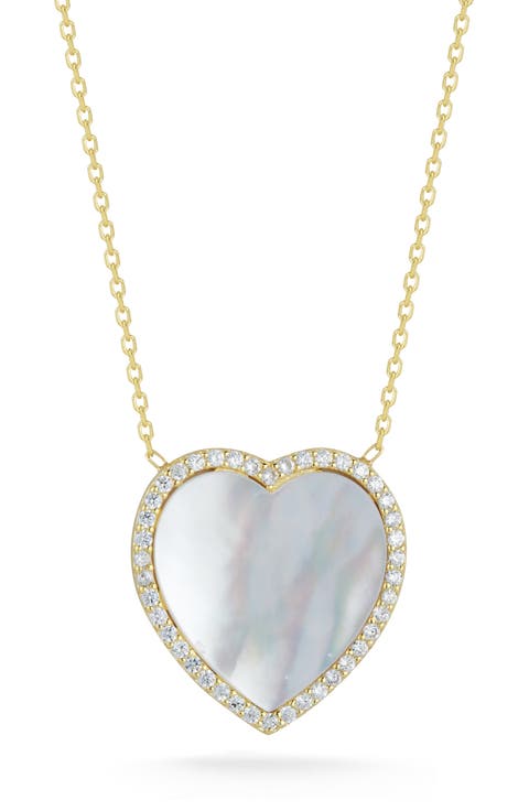 Sterling Silver, Mother of Pearl & CZ Heart Pendant Necklace