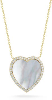 SPHERA MILANO Sterling Silver, Mother of Pearl & CZ Heart Pendant Necklace