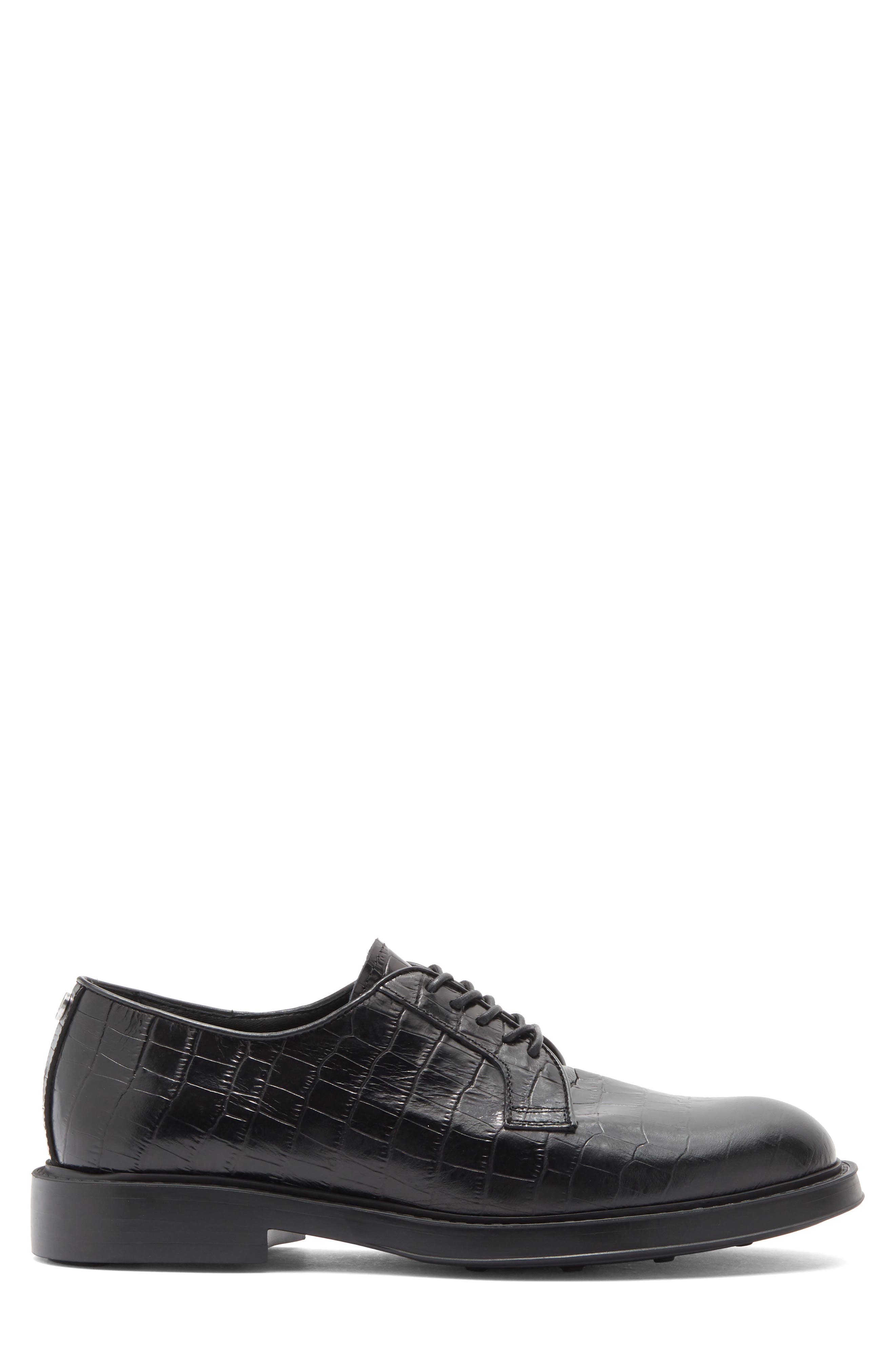 Roberto Cavalli Croc Embossed Plain Toe Derby, Alternate, color, Black Print Cocco