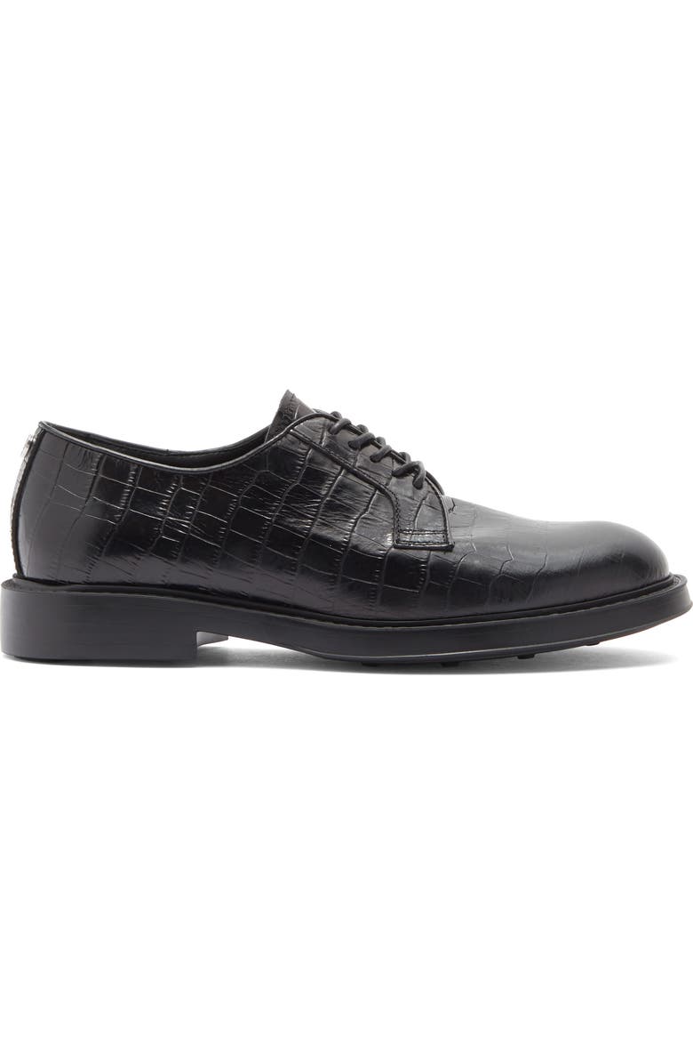 Roberto Cavalli Croc Embossed Plain Toe Derby, Alternate, color, Black Print Cocco