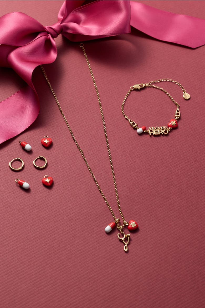 'Unsung Hero' Healthcare Charm Necklace, Alternate, color, Gold