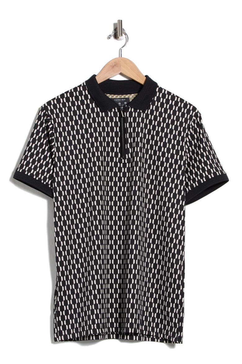 Geometric Quarter Zip Knit Polo, Alternate, color, BLACK