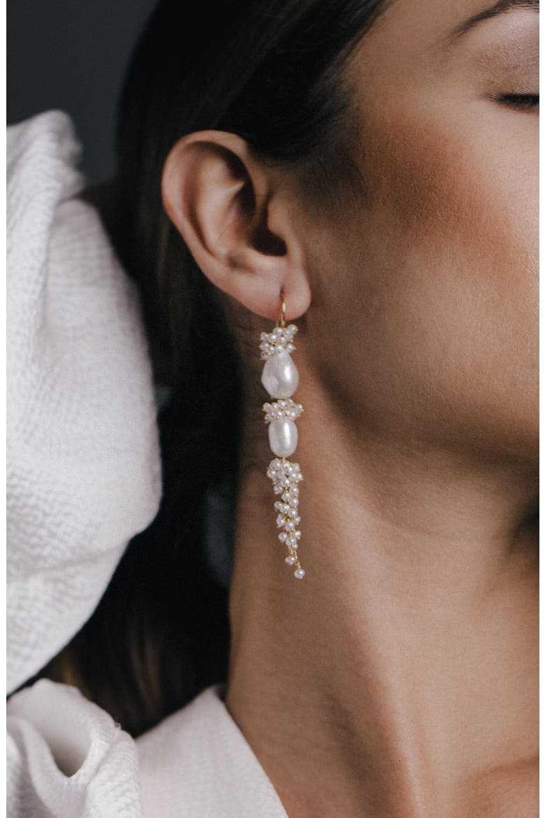Baroque Pearl Long Drops, Alternate, color, Gold