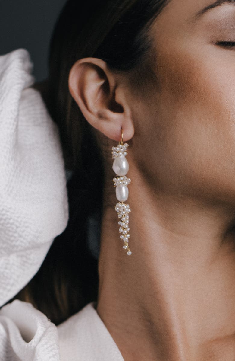 Freya Rose Baroque Pearl Long Drops, Alternate, color, Gold