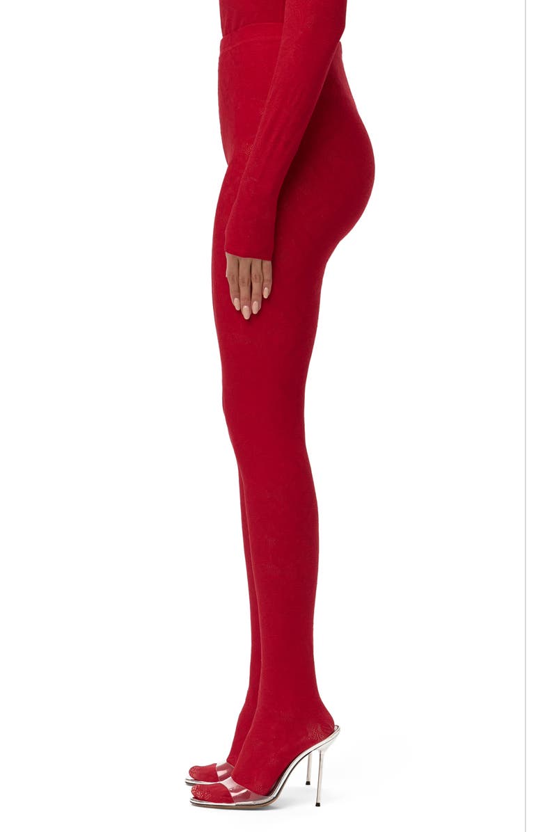 Naked Wardrobe Closed Toe Semisheer Lace Leggings, Alternate, color, Ruby Red