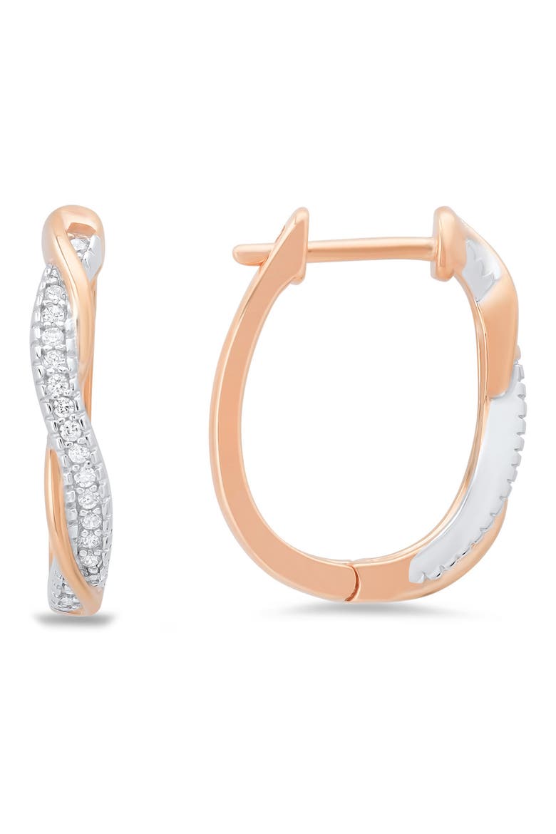 Two-Tone Cubic Zirconia Swirl Hoop Earrings, Main, color, SILVER/ ROSE GOLD