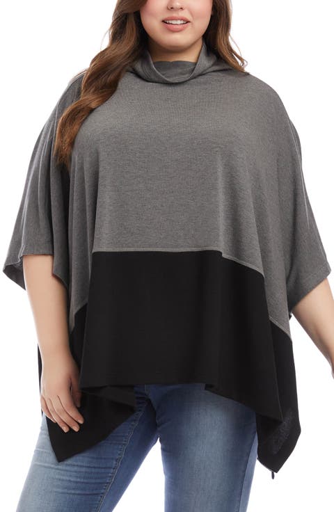 Colorblock Poncho (Plus Size)