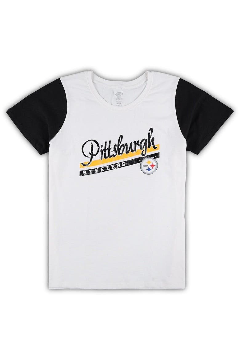 Women's Concepts Sport White/Black Pittsburgh Steelers Plus Size Downfield T-Shirt & Shorts Sleep Set, Alternate, color, White