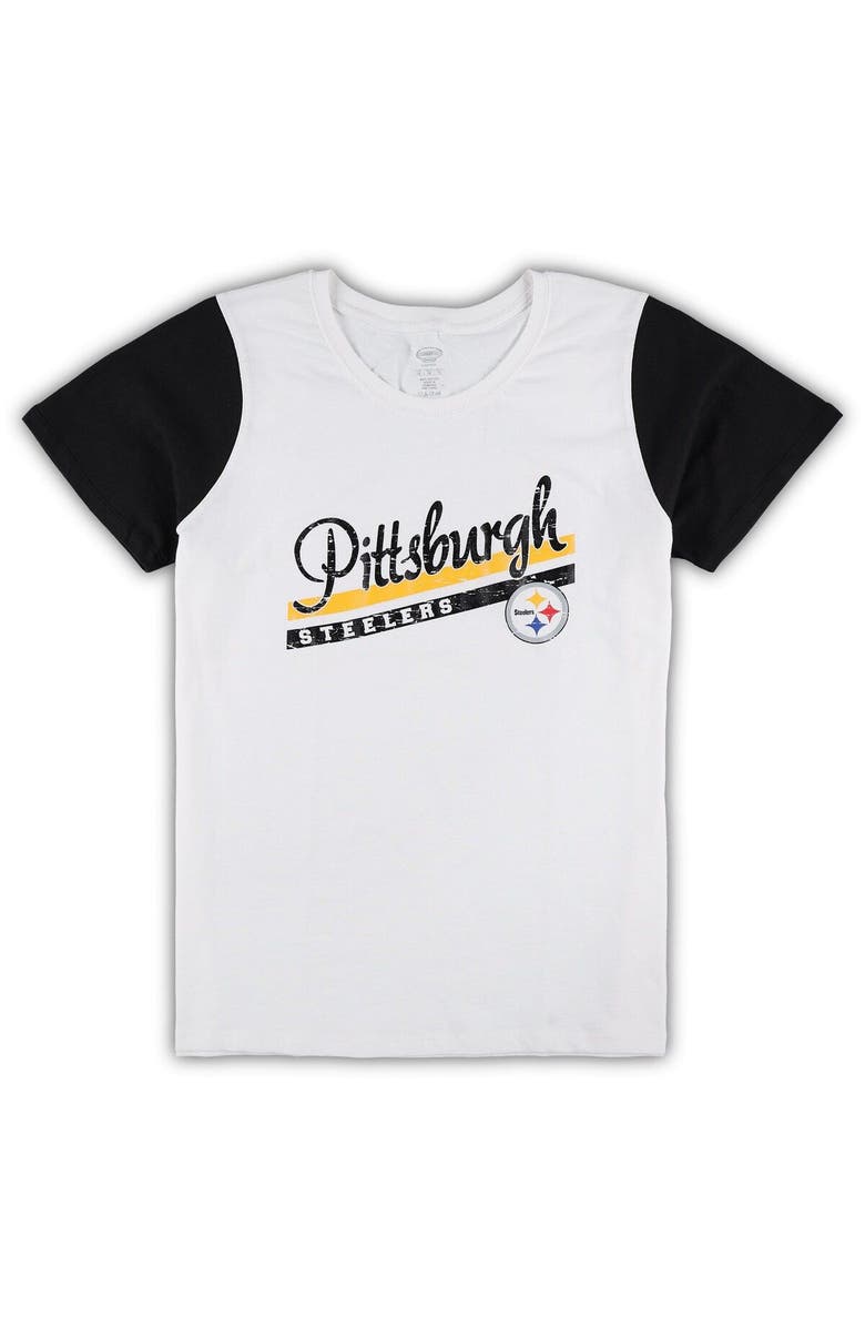 CONCEPTS SPORT Women's Concepts Sport White/Black Pittsburgh Steelers Plus Size Downfield T-Shirt & Shorts Sleep Set, Alternate, color,