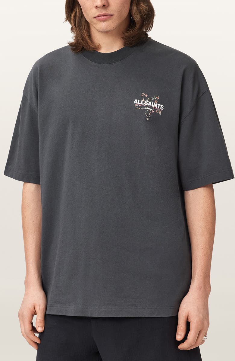 AllSaints Dreamer Graphic Cotton Crewneck T-Shirt, Main, color, Washed Black