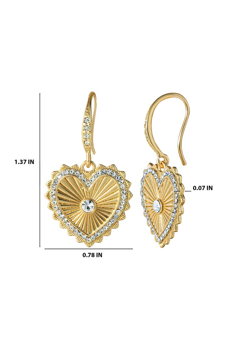 Heart Drop Earrings with Rhinestones, Alternate, color, Gold