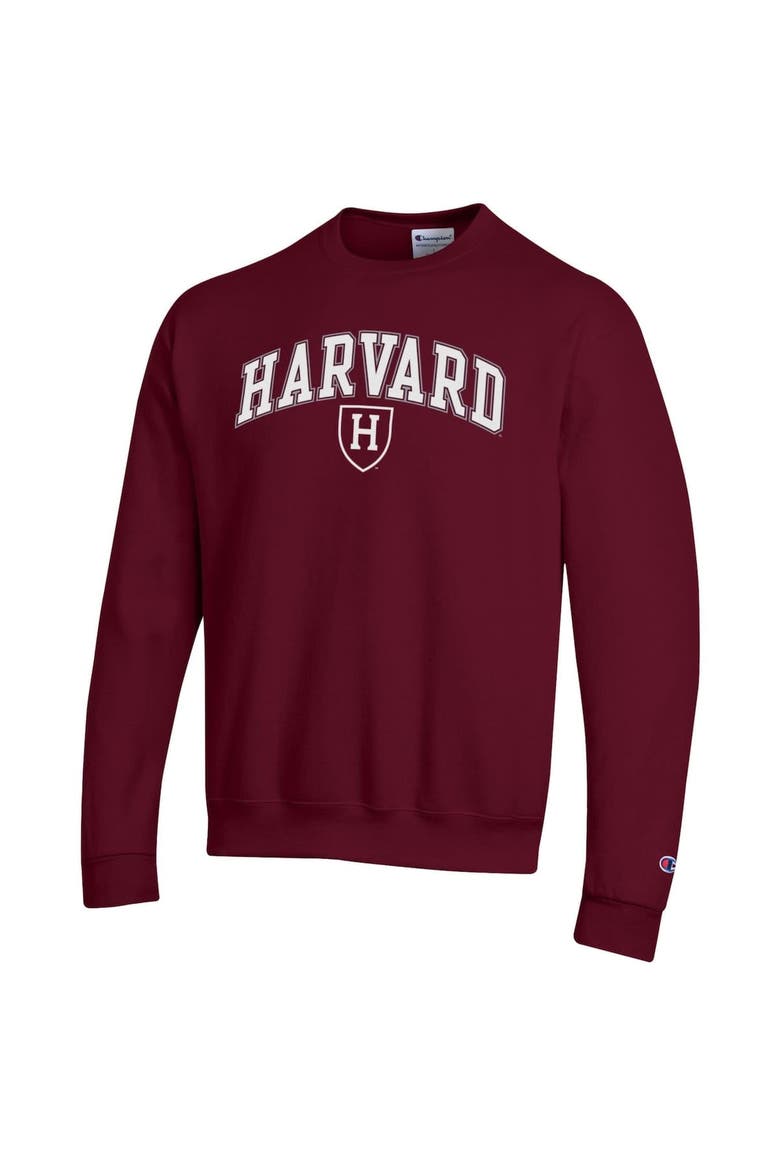 Men's Champion  Crimson Harvard Crimson Arch Over Logo Pullover Sweatshirt, Alternate, color, Crimson