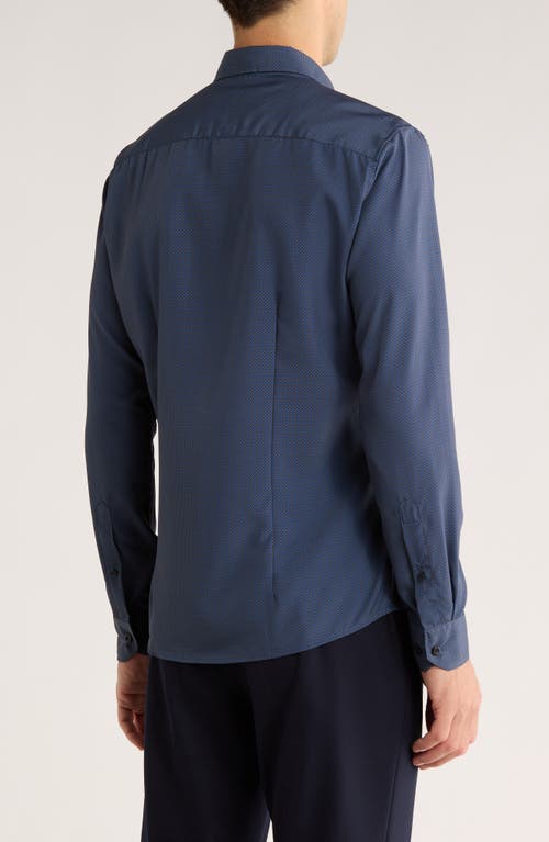 Soul Of London Geometric Stretch Button-up Shirt In Blue