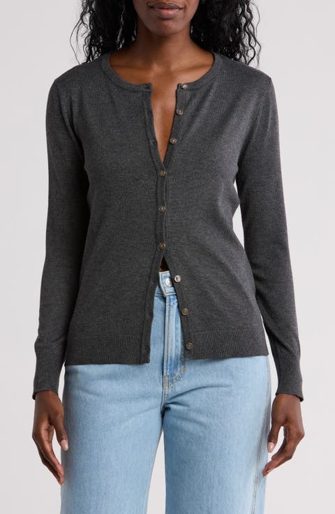 定番】High Gauge Knit Cardigan C.GRAY Grey Cardigan Sweaters