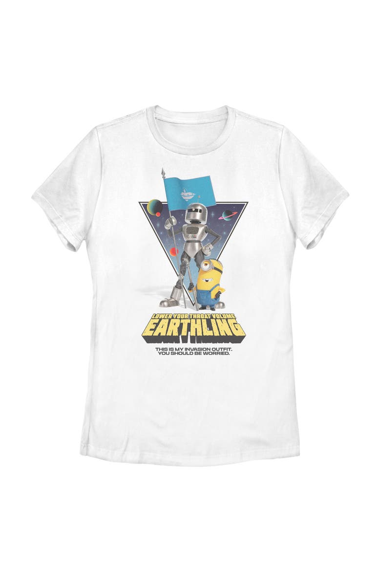 Junior's Minions & Monsters This Is My Invasion Outfit  Graphic T-Shirt, Main, color, White