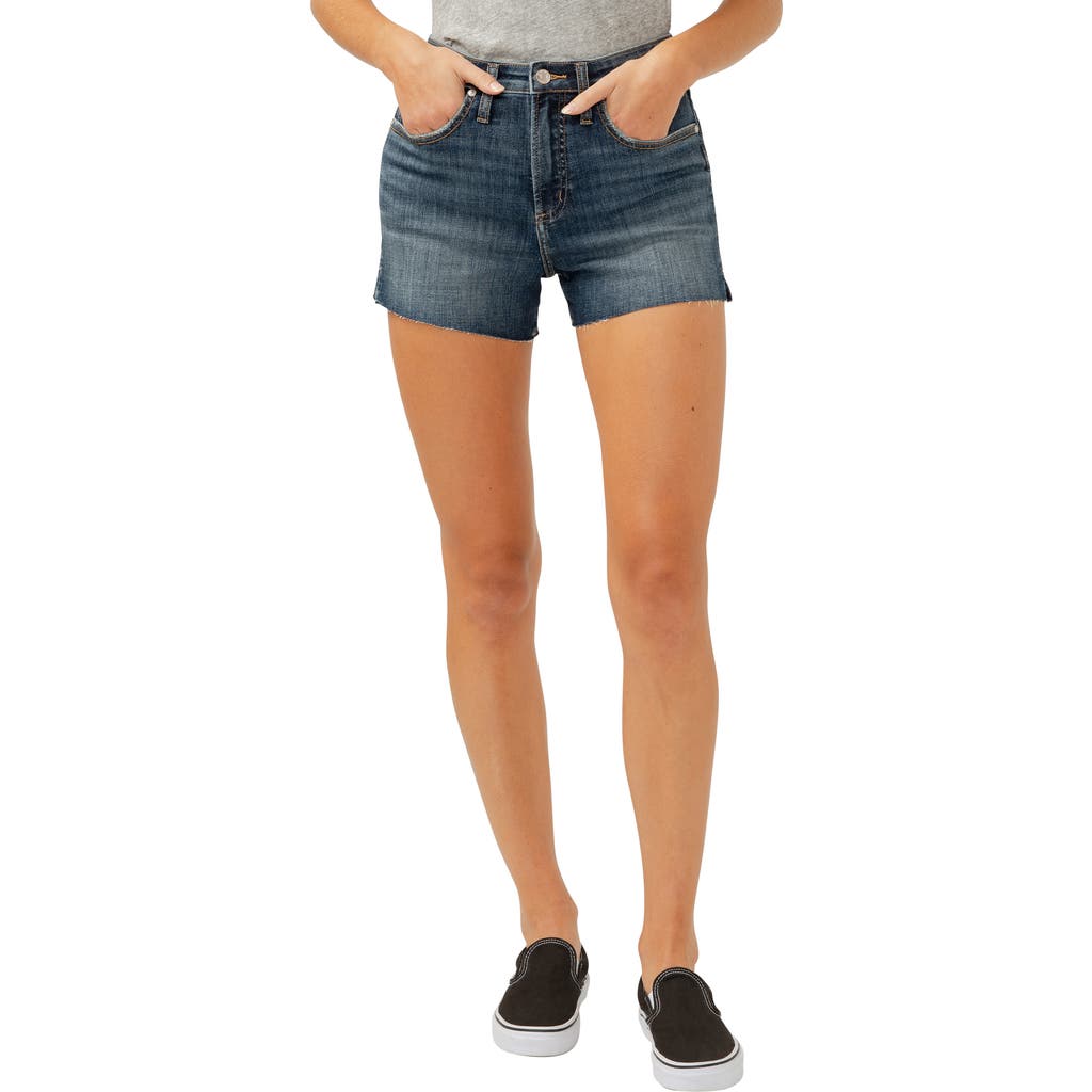 Silver Jeans Co. Beau Raw Hem High Waist Denim Shorts In Indigo