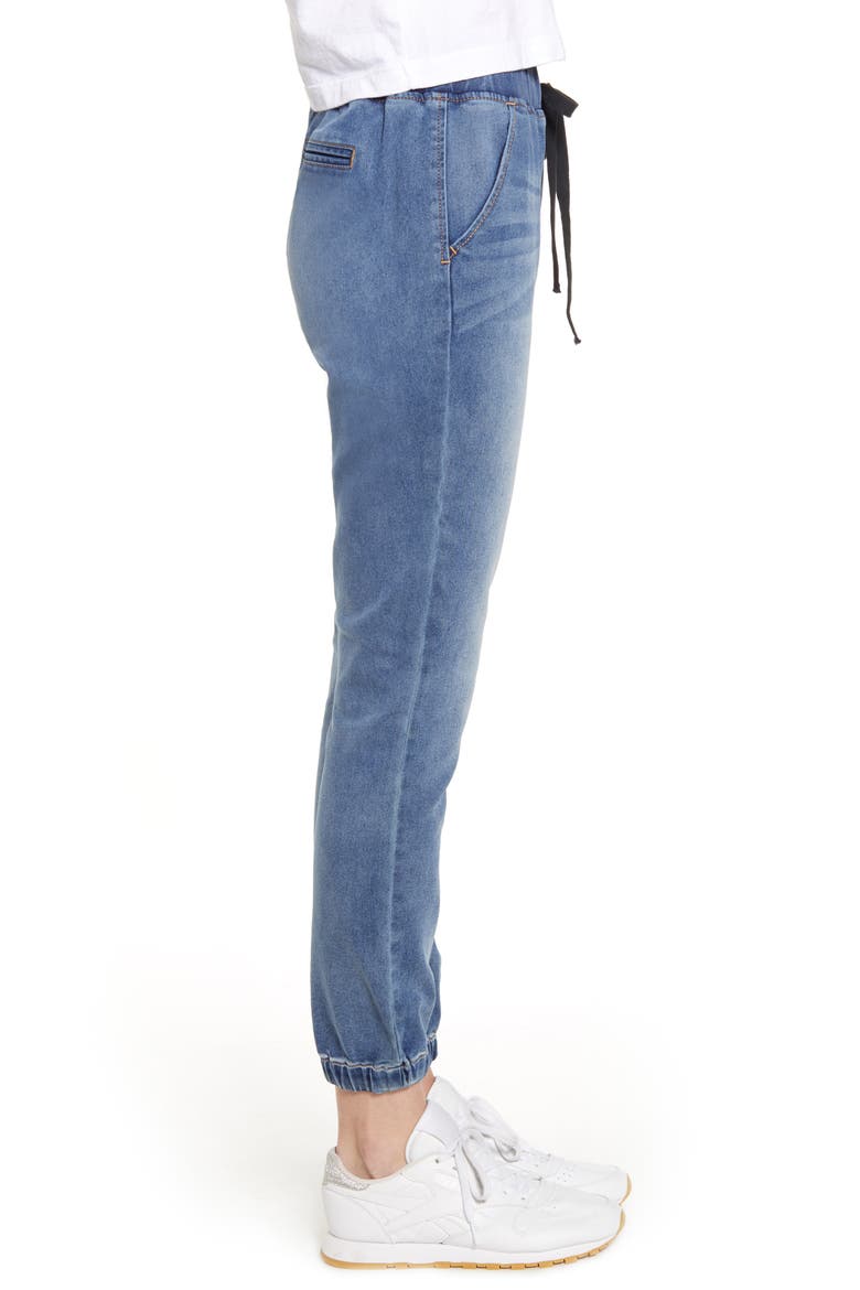 Tie Front Denim Jogger Pants, Alternate, color, MEDIUM WASH