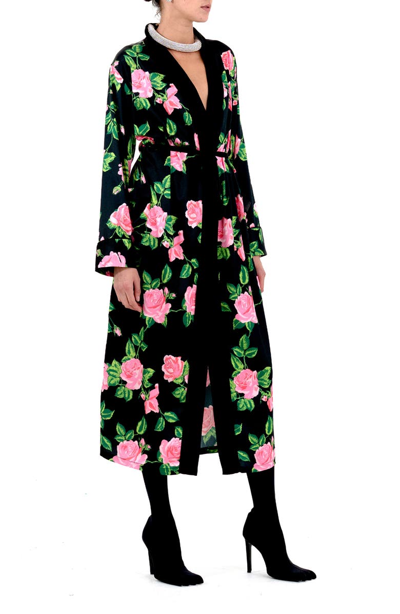 Richard Quinn Floral Print Silk Robe, Alternate, color,