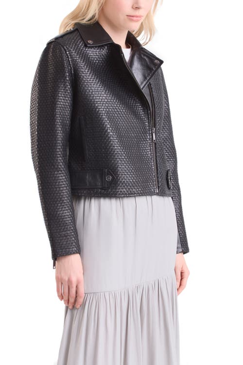 Velez Claire Leather Woven Biker Jacket In Black